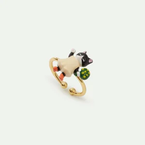 Bague ajustable chaton noir et bouquet de fleur
