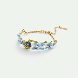 Bracelet fleurs de glycines et pierre facettes carré bleu