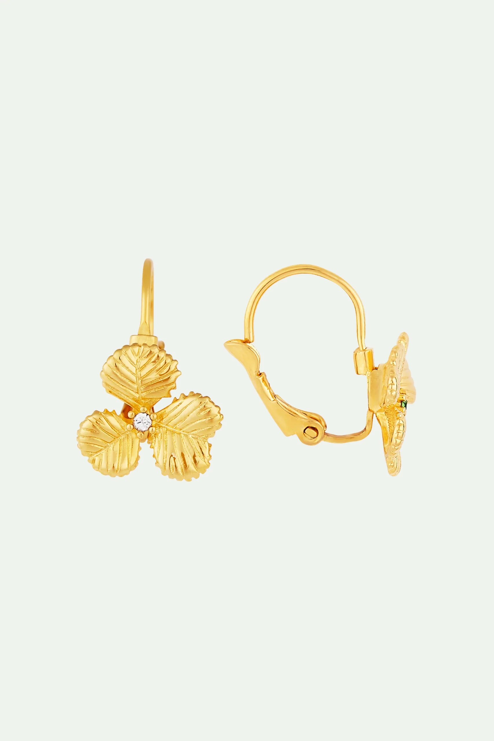 Boucles d'oreilles dormeuses trèfles et cristaux – Image 2