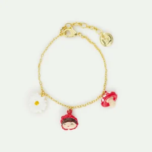 Bracelet fin Le Petit Chaperon rouge, marguerite et champignon
