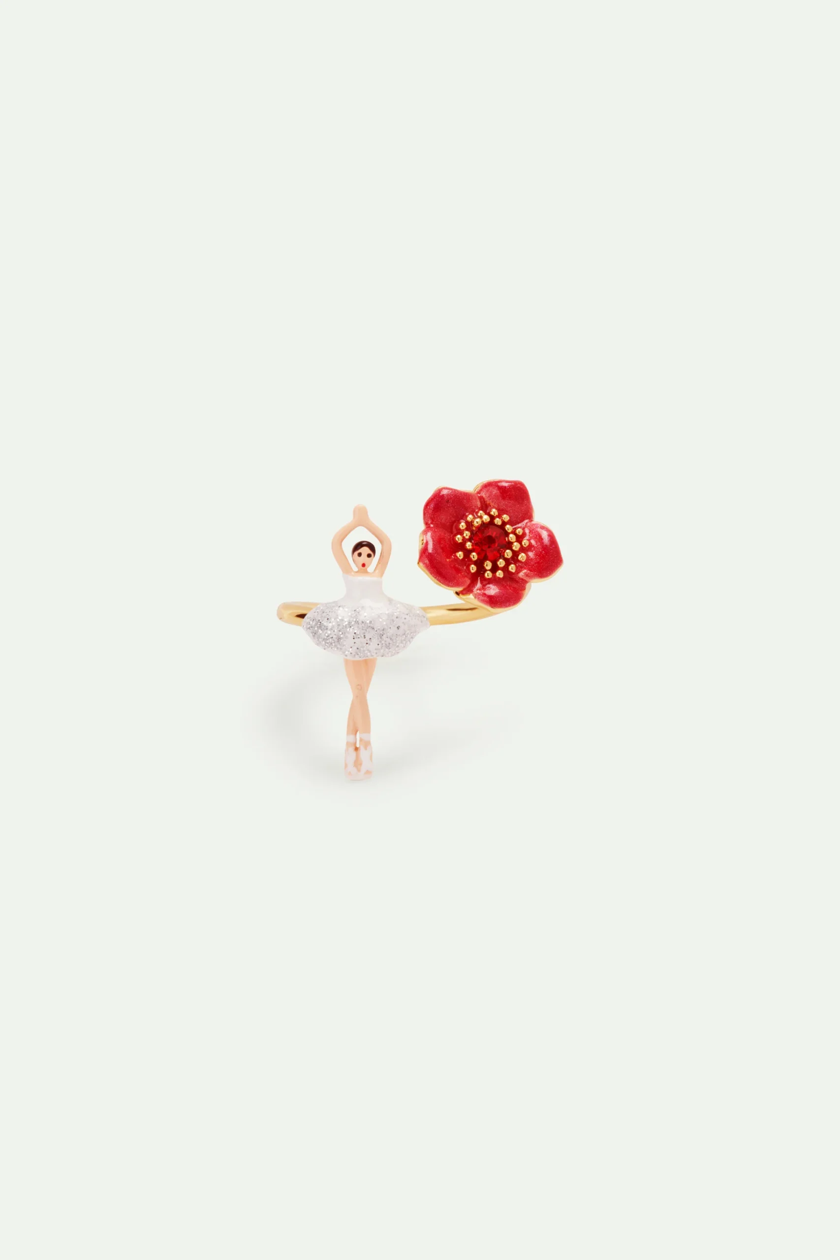Bague ajustable ballerine et fleur rouge – Image 3