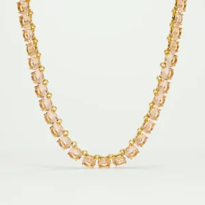 Collier ras de cou pierres rondes la diamantine rose abricot