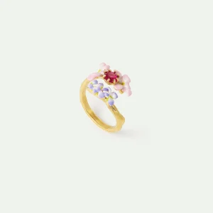 Bague ajustable pierre facettée rose et glycine rose et violette