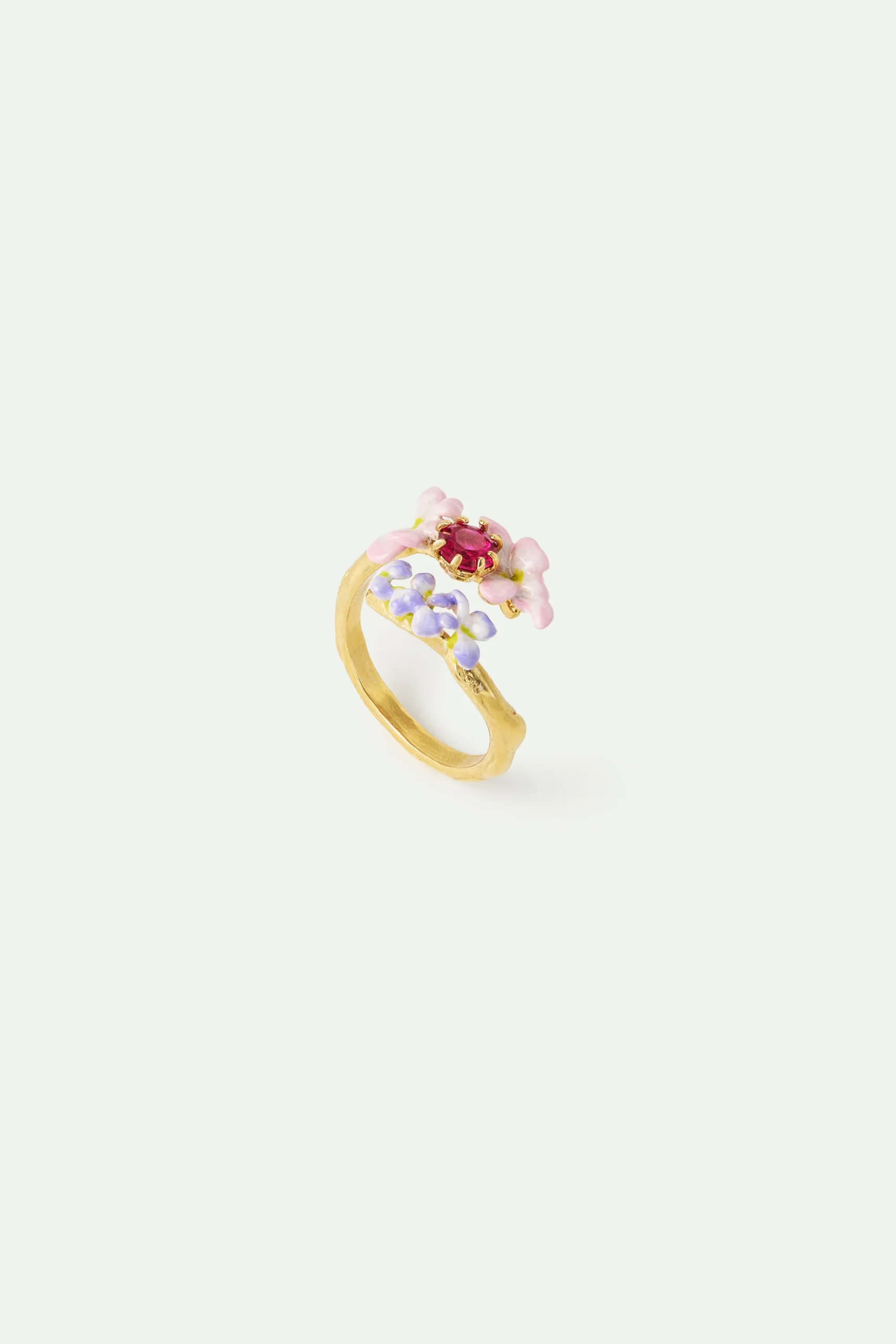 Bague ajustable pierre facettée rose et glycine rose et violette