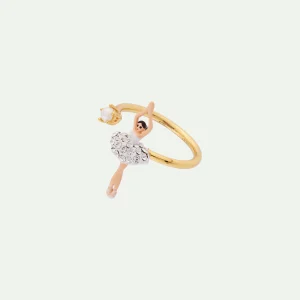 Bague ajustable mini ballerine blanche en strass et perle