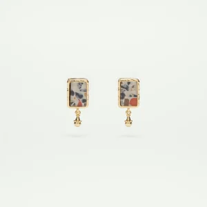 Boucles d'oreilles tiges terrazzo et perle dorée