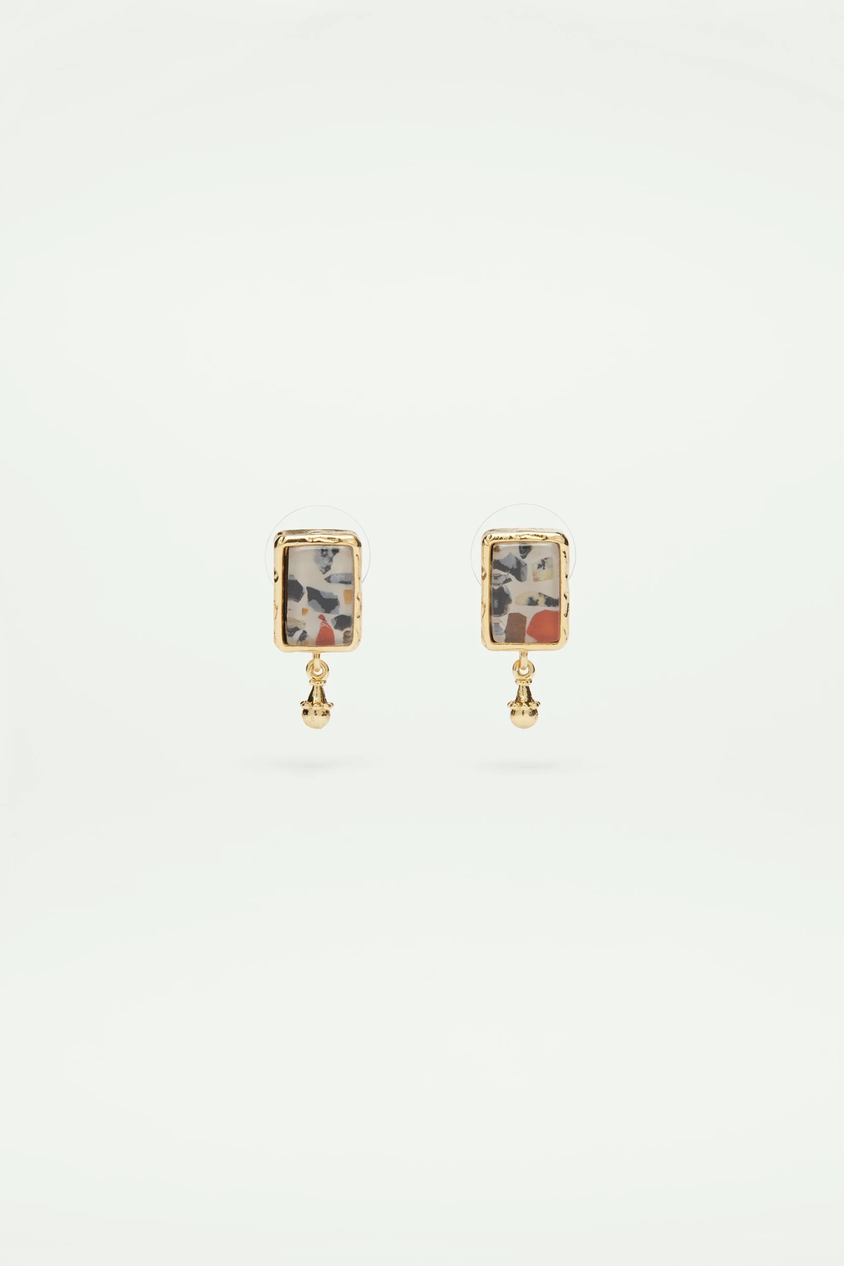 Boucles d'oreilles tiges terrazzo et perle dorée