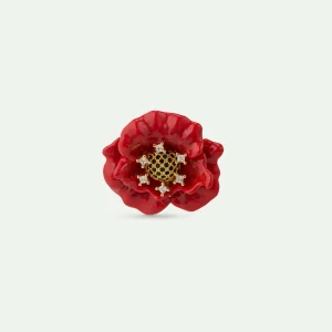 Broche coquelicot rouge et oxydes de ziconium