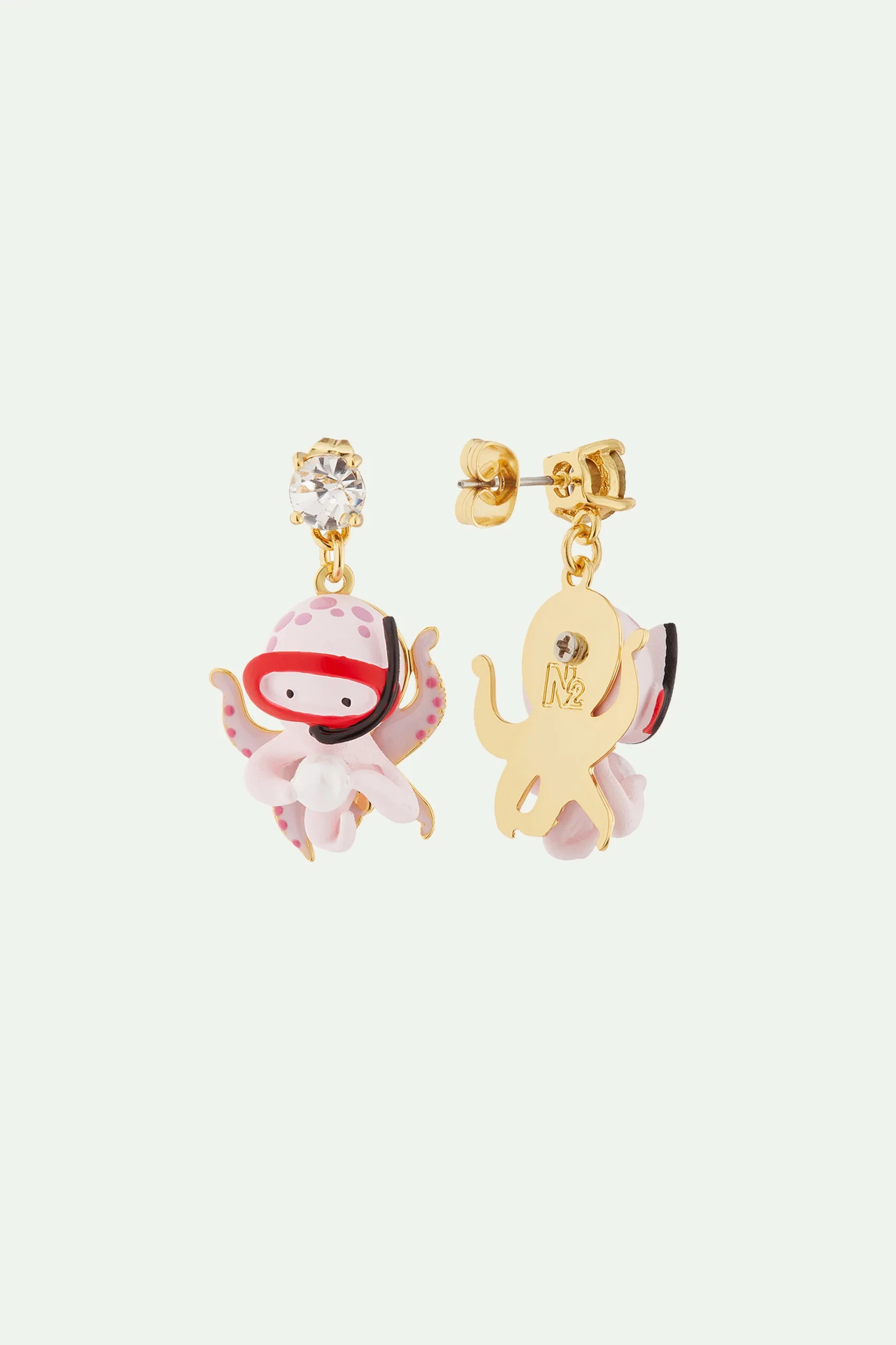 Boucles d'oreilles pieuvre, perle et pierre taillée – Image 3