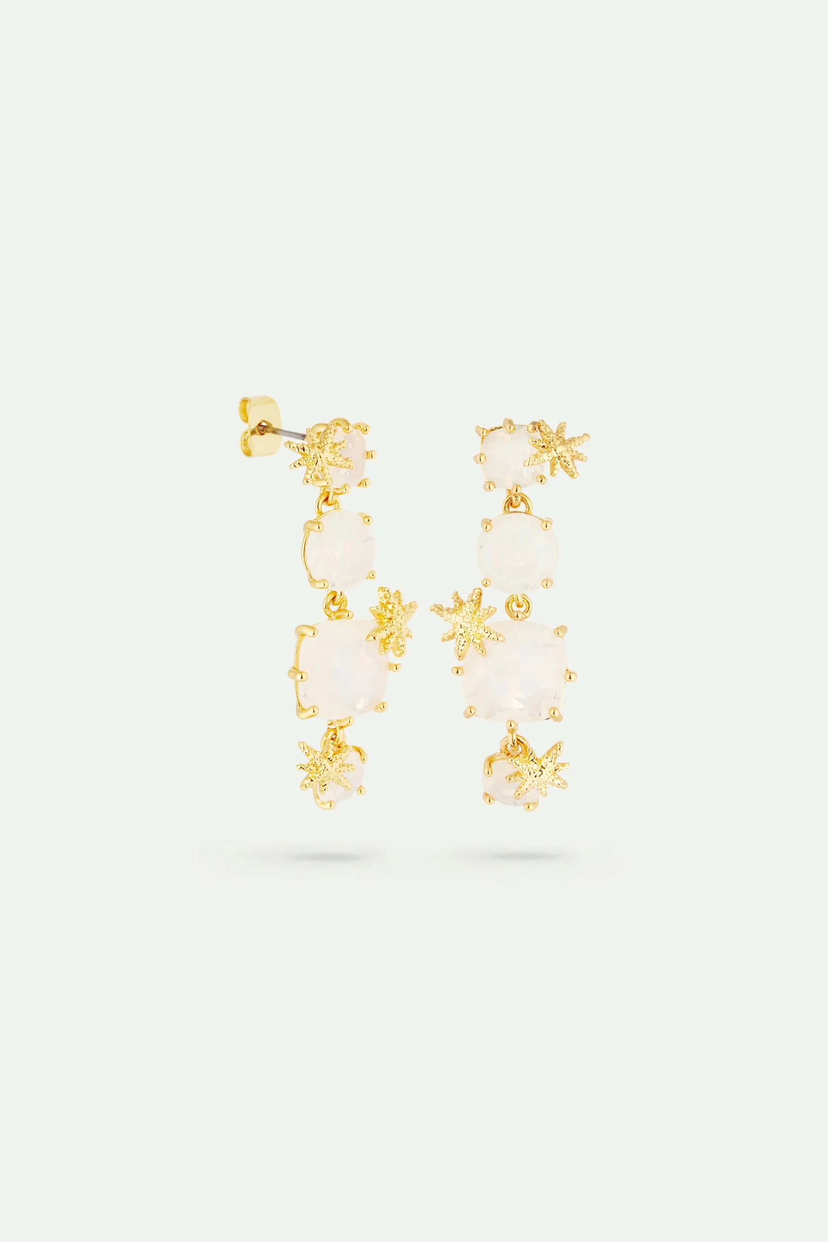 Boucles d'oreilles 4 pierres La Diamantine blanc opalescent et fines étoiles – Image 3