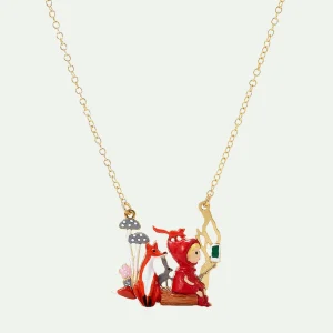 Collier pendentif le petit chaperon rouge, le renard et le lapin