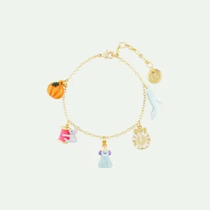 Bracelet charm's citrouille, bobine de fil et souris, cendrillon, horloge et soulier