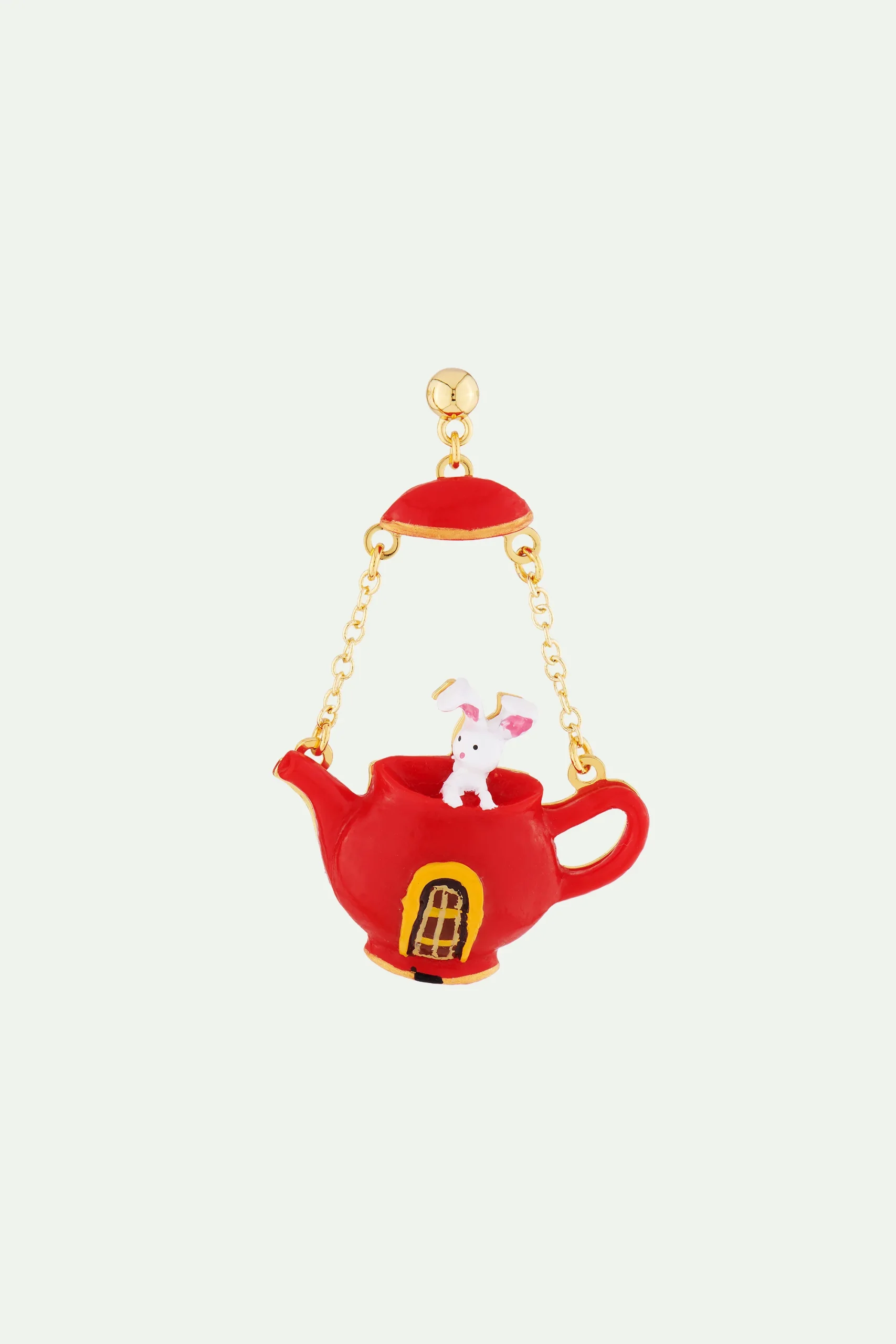 Boucles d'oreilles tiges asymétriques théière alice et lapin blanc – Image 3