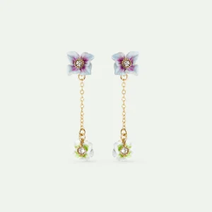 Boucles d'oreilles tiges pendantes dorées fleurs d'hortensia