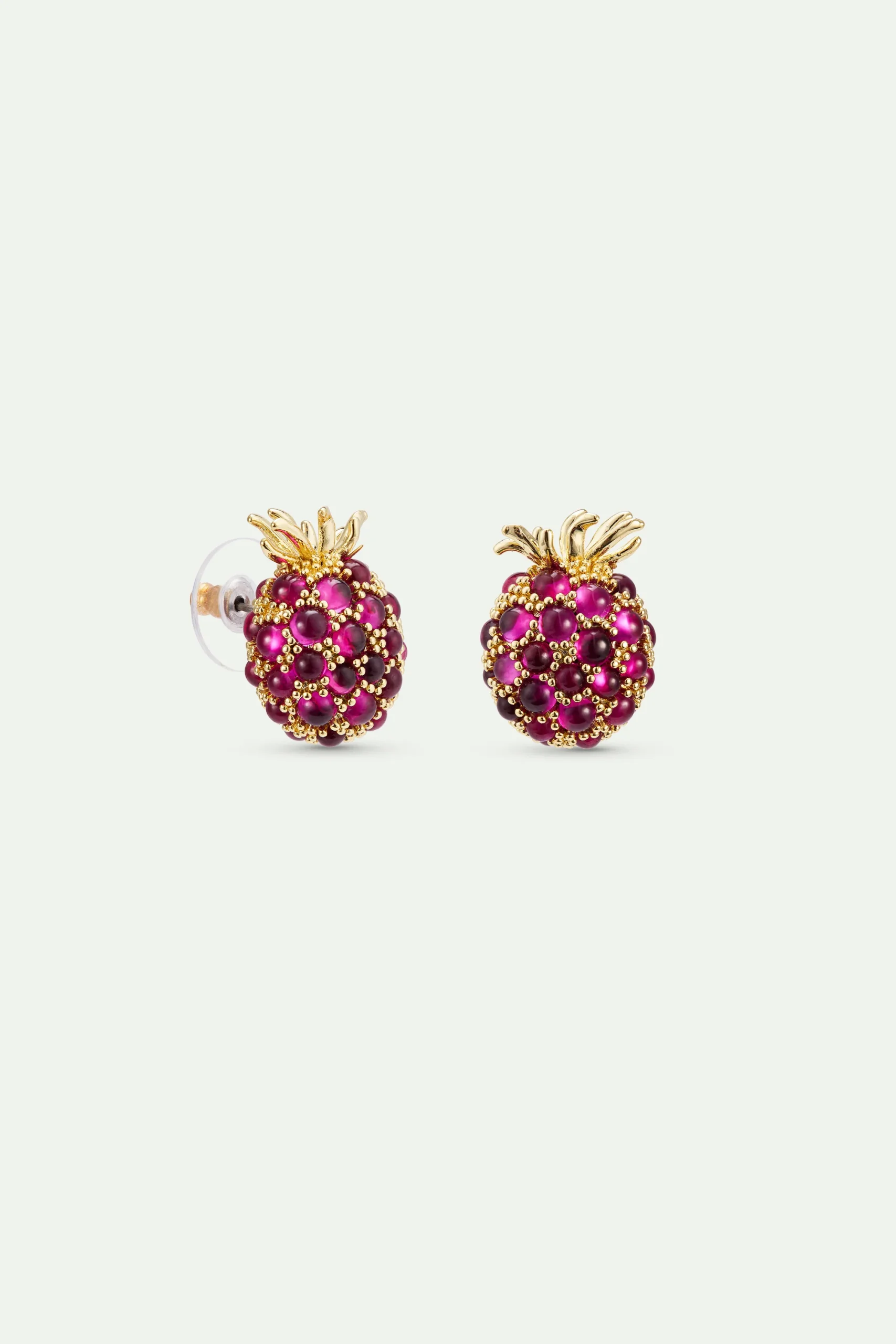Boucles d'oreilles framboise et perles dorées – Image 3