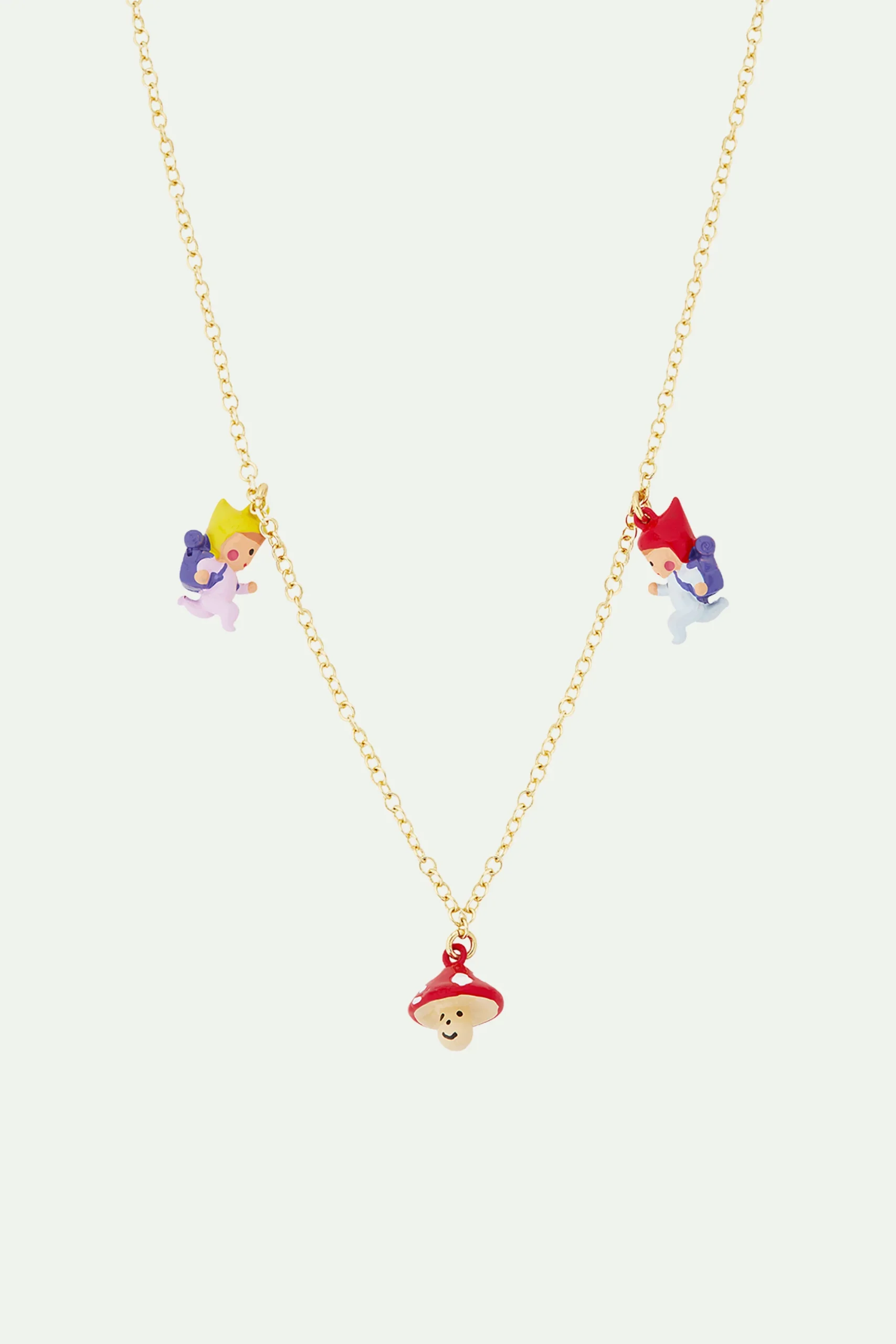 Collier charm's enfants nains en randonnée et champignon