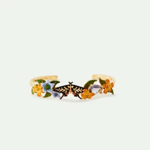 Bracelet jonc papillon, fleurs de jasmin et verre facetté