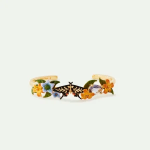 Bracelet jonc papillon, fleurs de jasmin et verre facetté