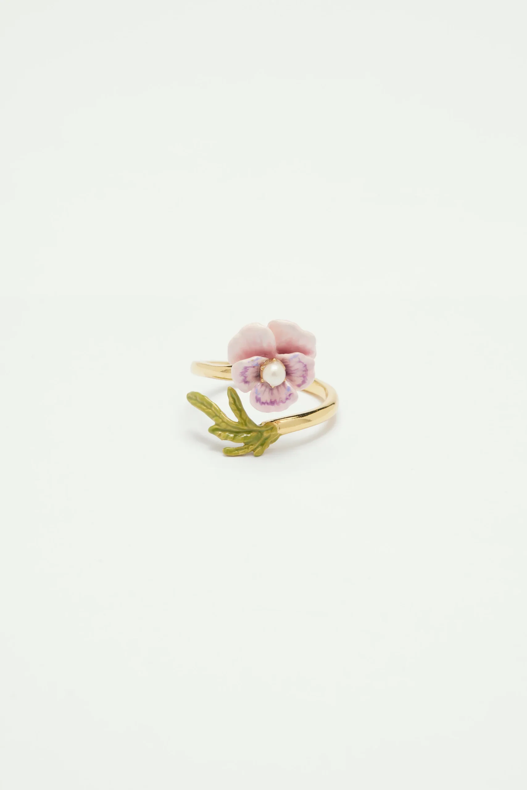 Bague ajustable pensée rose et perle – Image 3