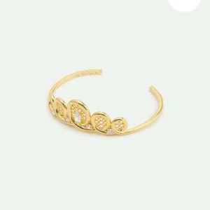 Bracelet jonc doré diadème en filigrane et cristaux