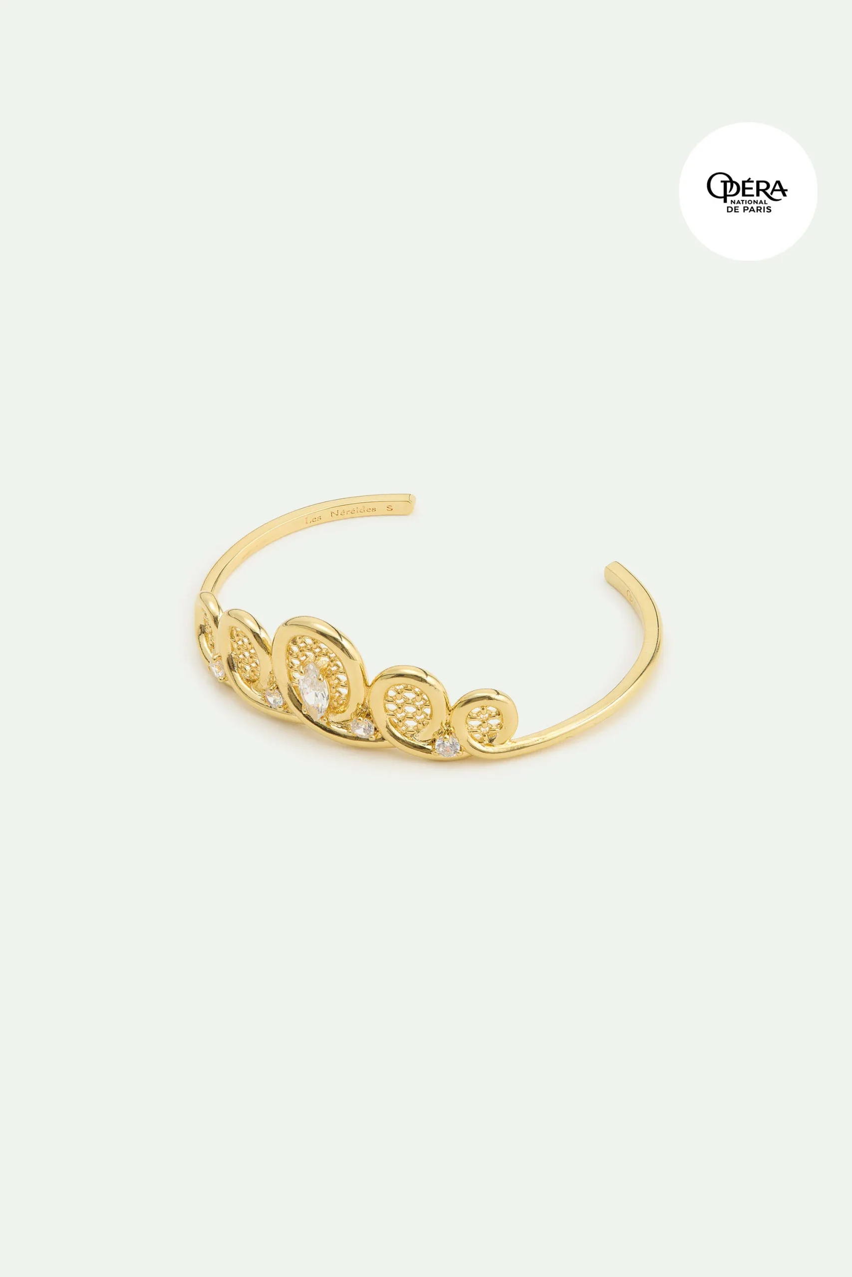Bracelet jonc doré diadème en filigrane et cristaux
