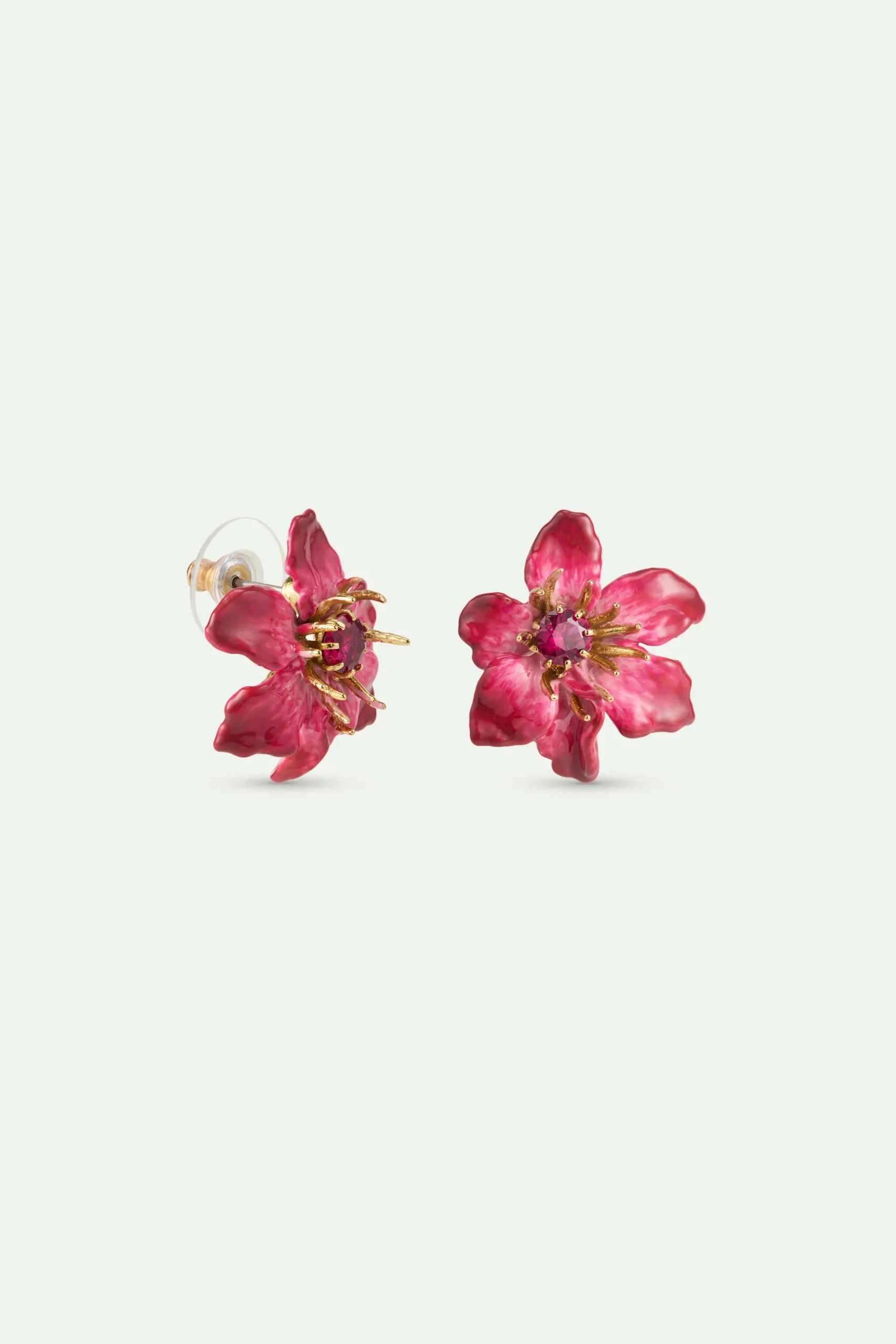 Boucles d'oreilles grande fleur de clématite rose – Image 3