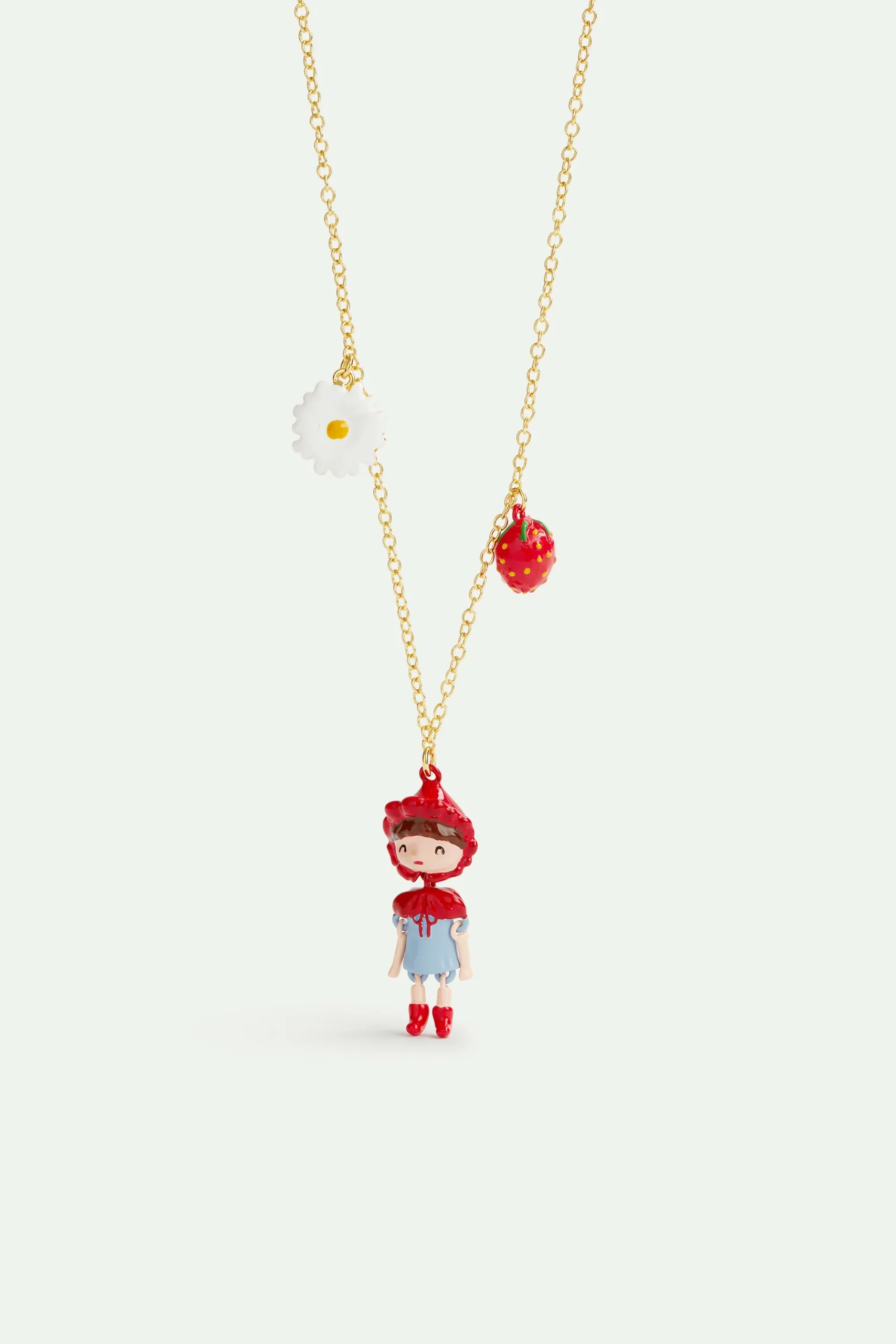 Collier pendentif Le Petit Chaperon rouge, fraise et marguerite