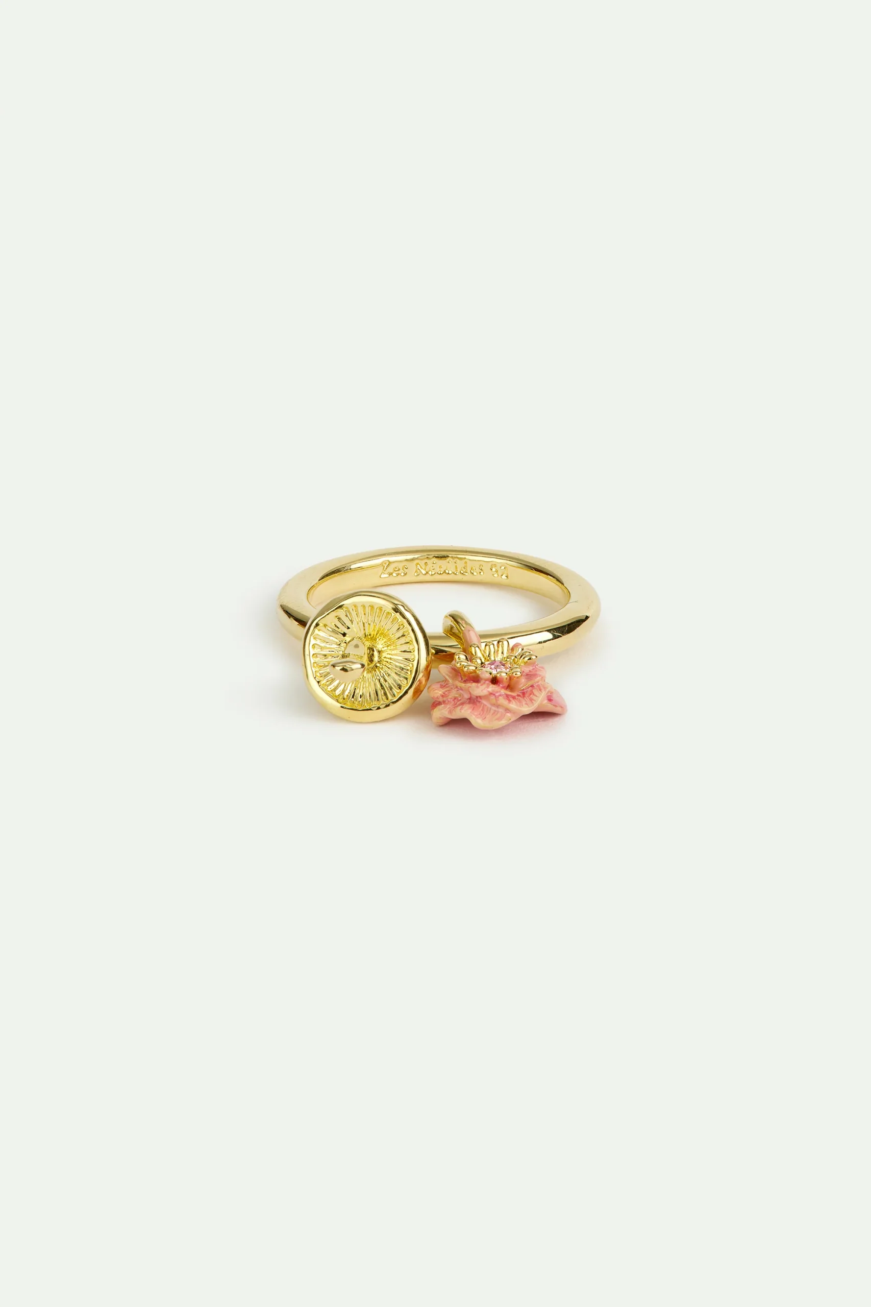 Bague charm's anémone rose et champignon doré – Image 3