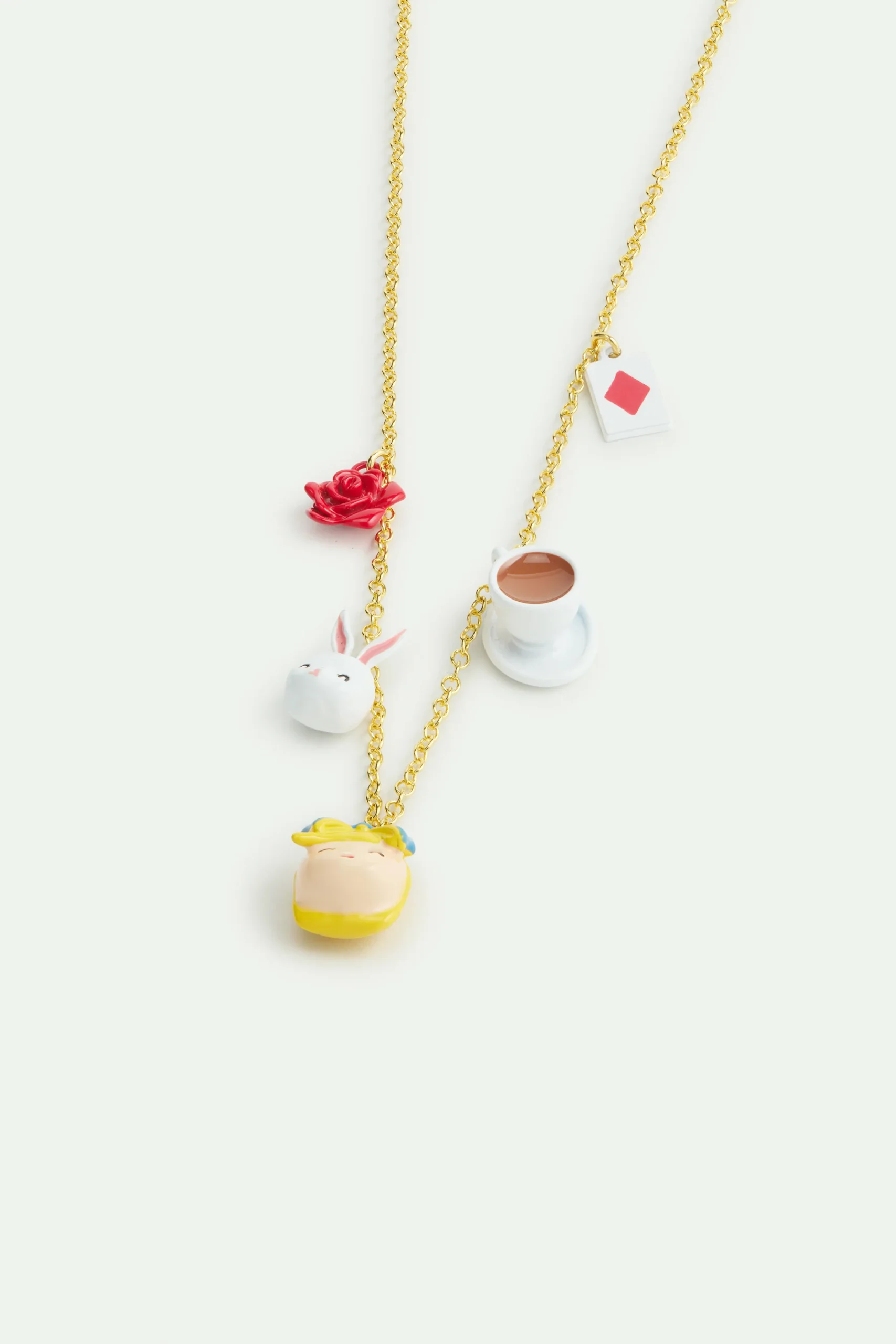 Collier pendentif Alice au pays des Merveilles, lapin, rose, tasse et carte – Image 2