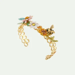 Bracelet jonc fleurs et alvéoles de miel