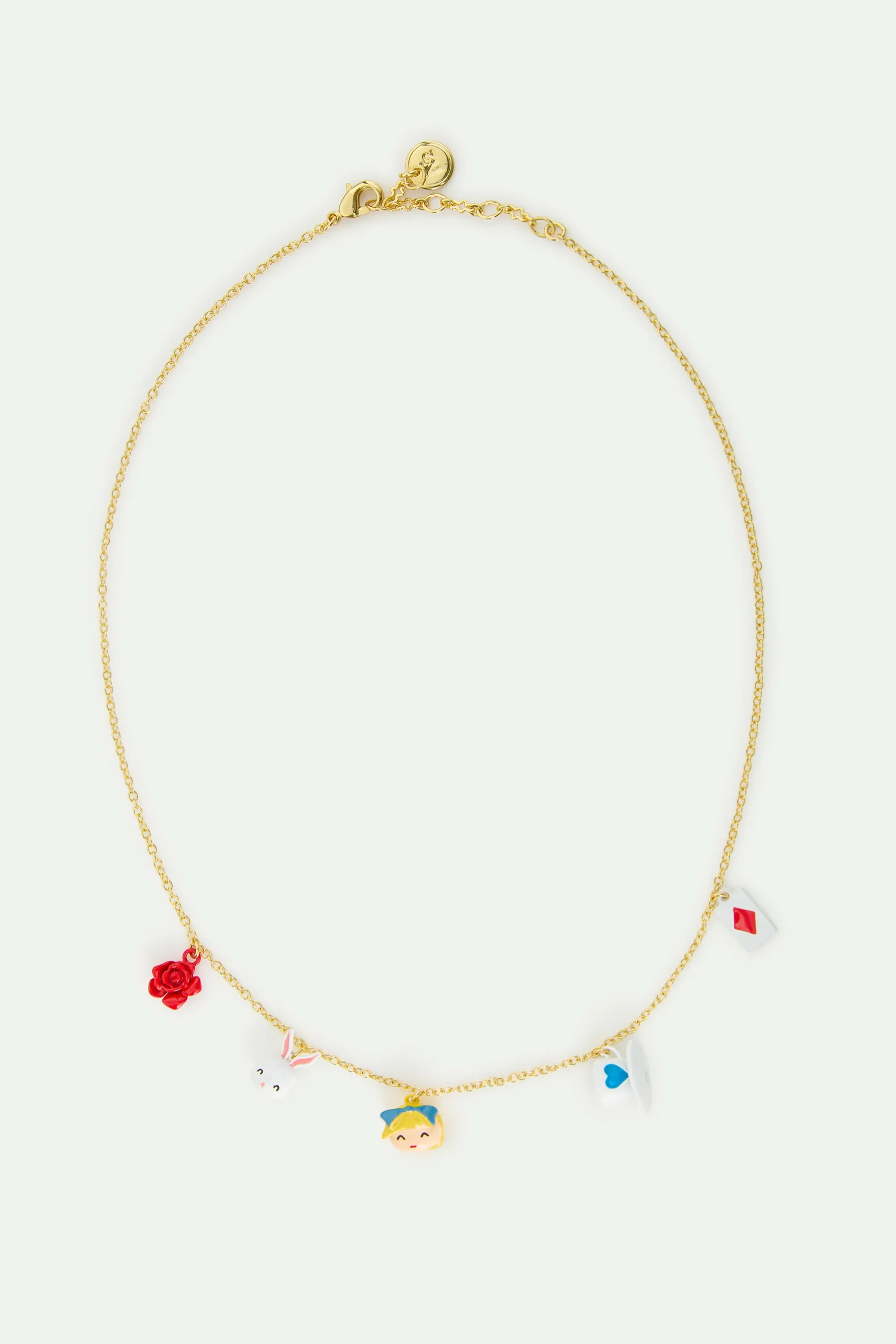 Collier pendentif Alice au pays des Merveilles, lapin, rose, tasse et carte – Image 3
