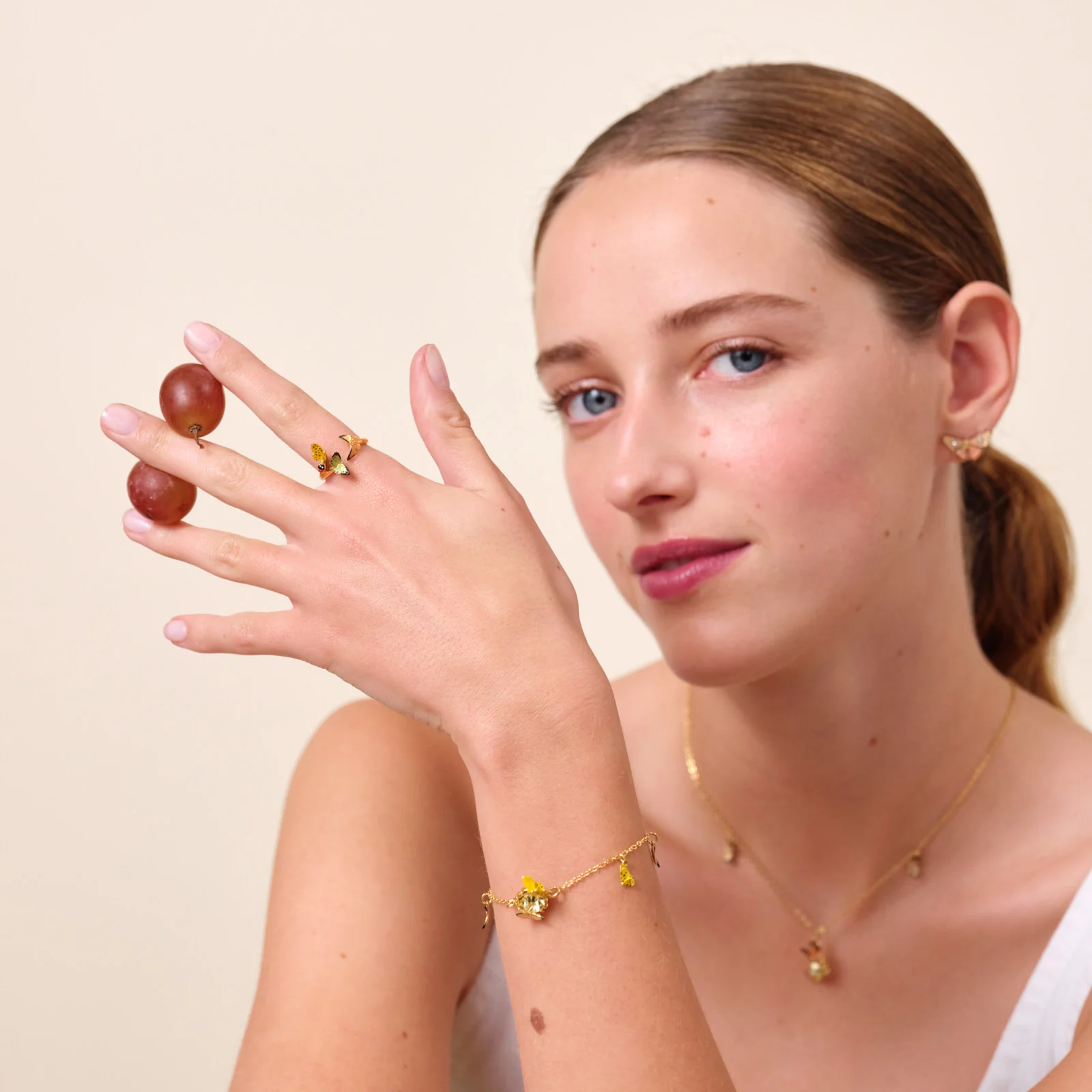 Bague ajustable papillons colorés et cocinelle – Image 2