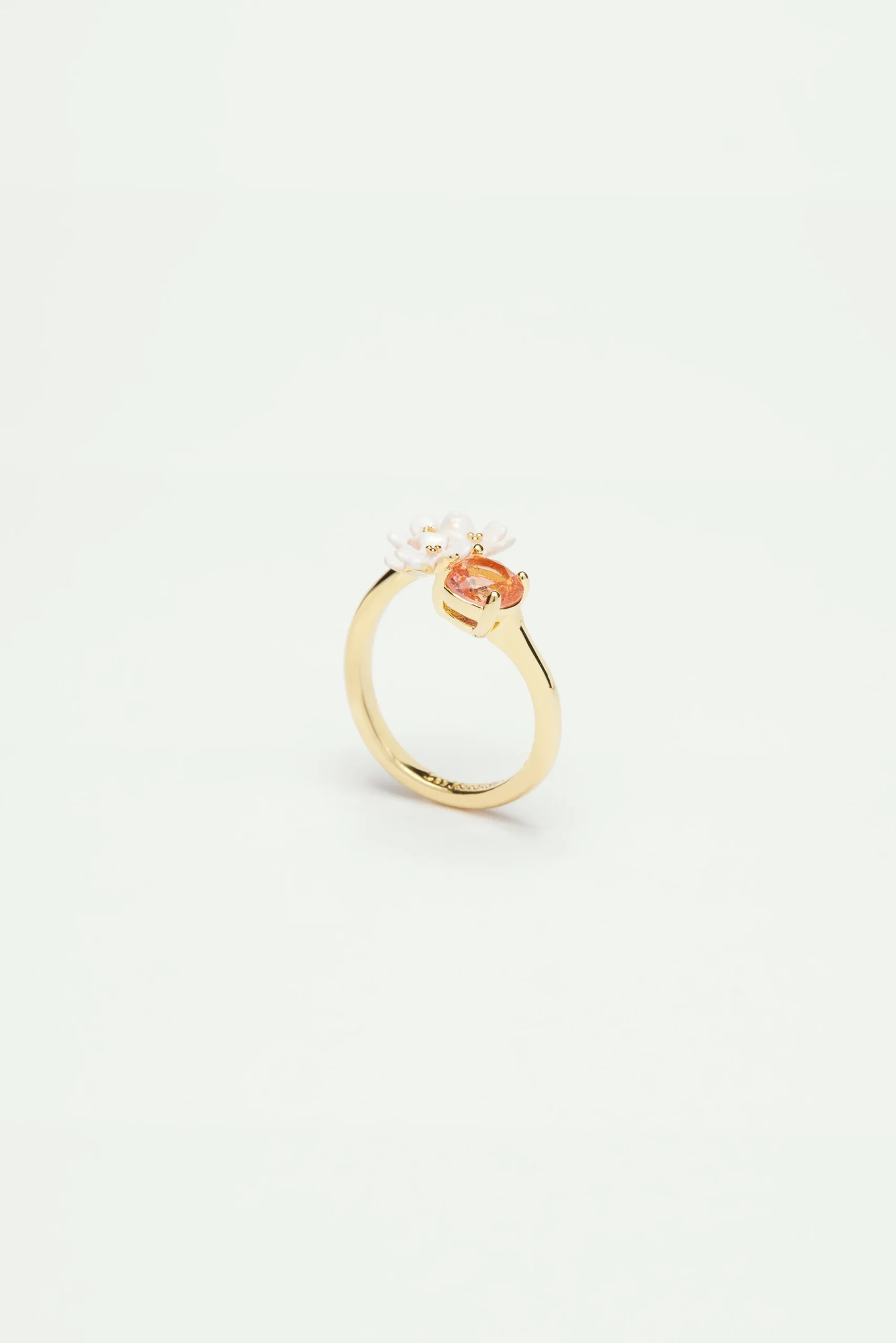 Bague ajustable toi et moi fleurs de verveine et pierre ronde