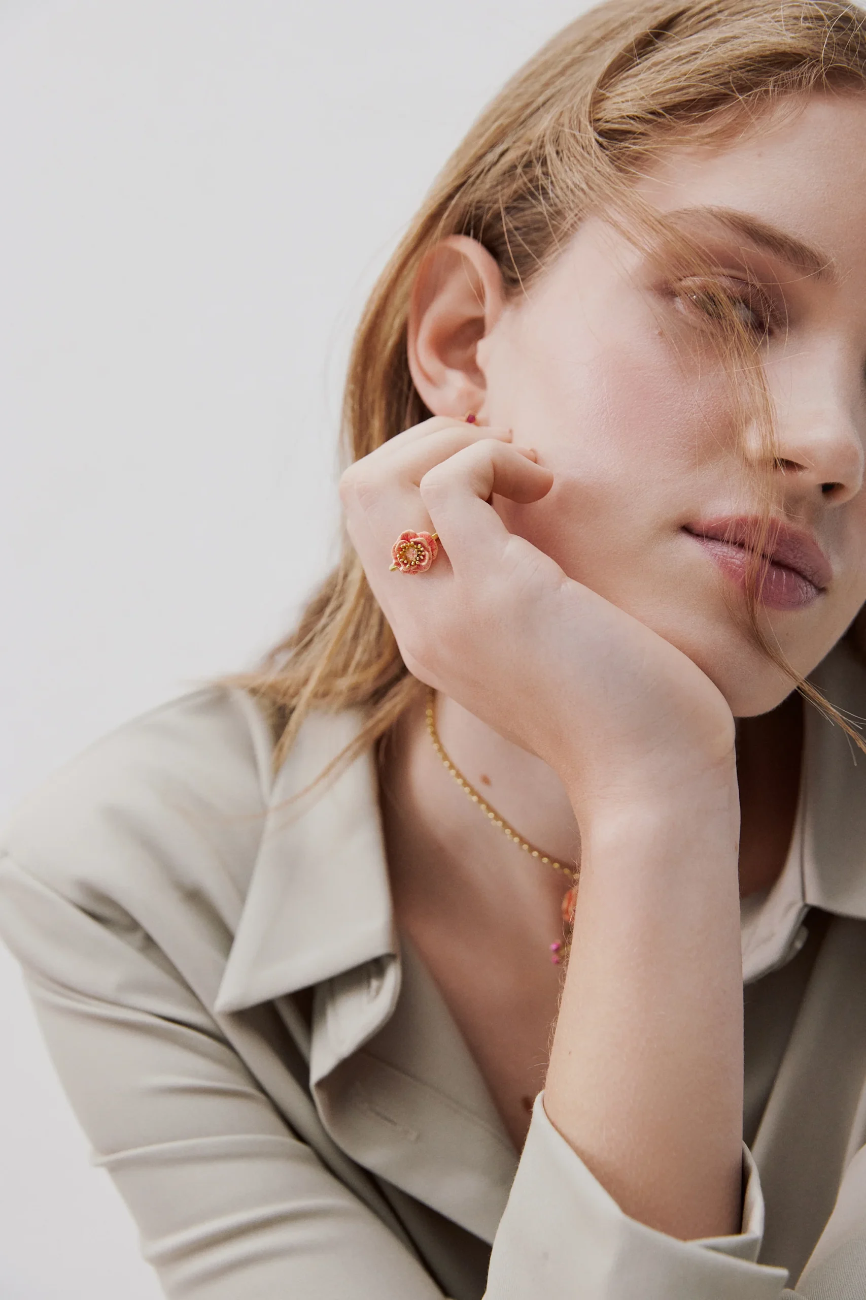 Bague ajustable anémone rose – Image 2