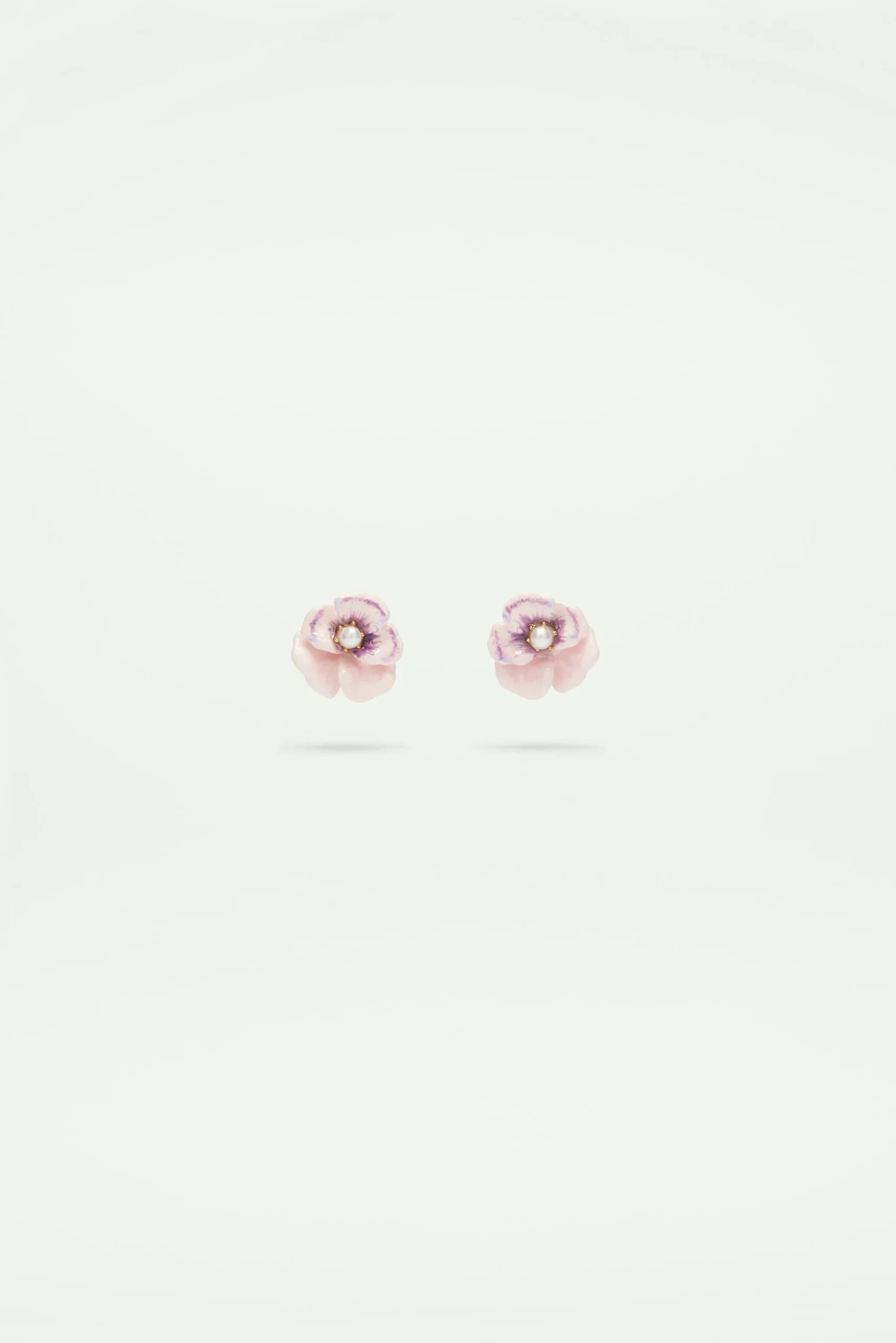 Boucles d'oreilles pensée rose et perle