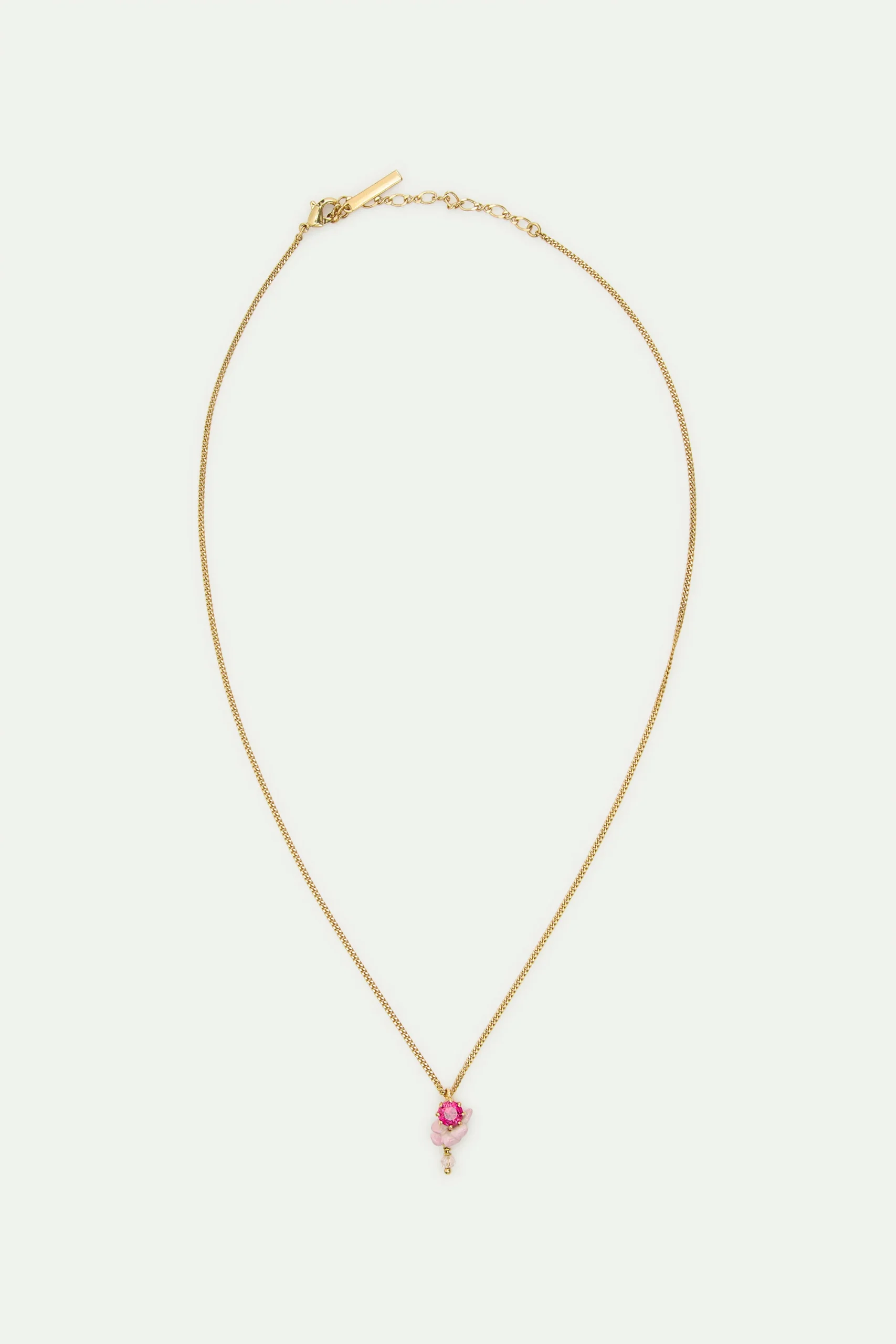Collier pendentif verre taillé, glycine rose et perle de cristal facetté blanche – Image 3
