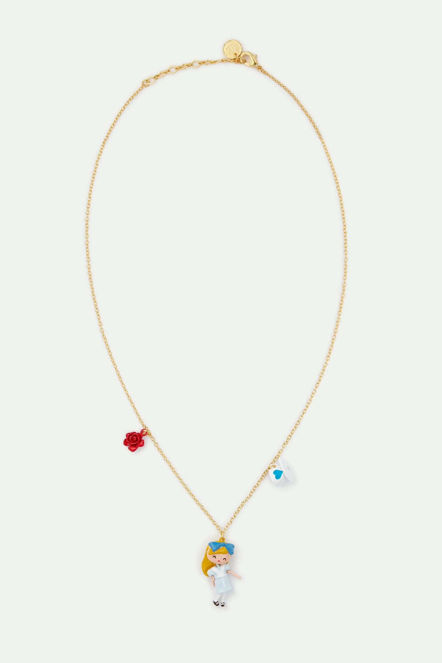 Collier pendentif Alice au pays des Merveilles, tasse et rose – Image 3
