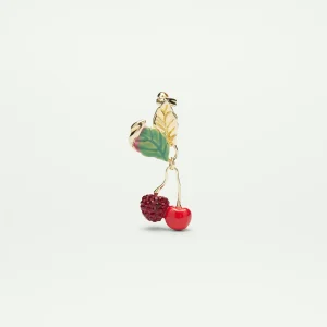 Broche cerises et feuilles