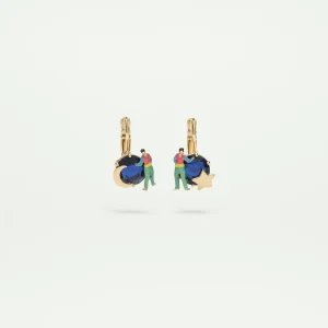 Boucles d'oreilles dormeuses asymétriques pierre en verre taillé