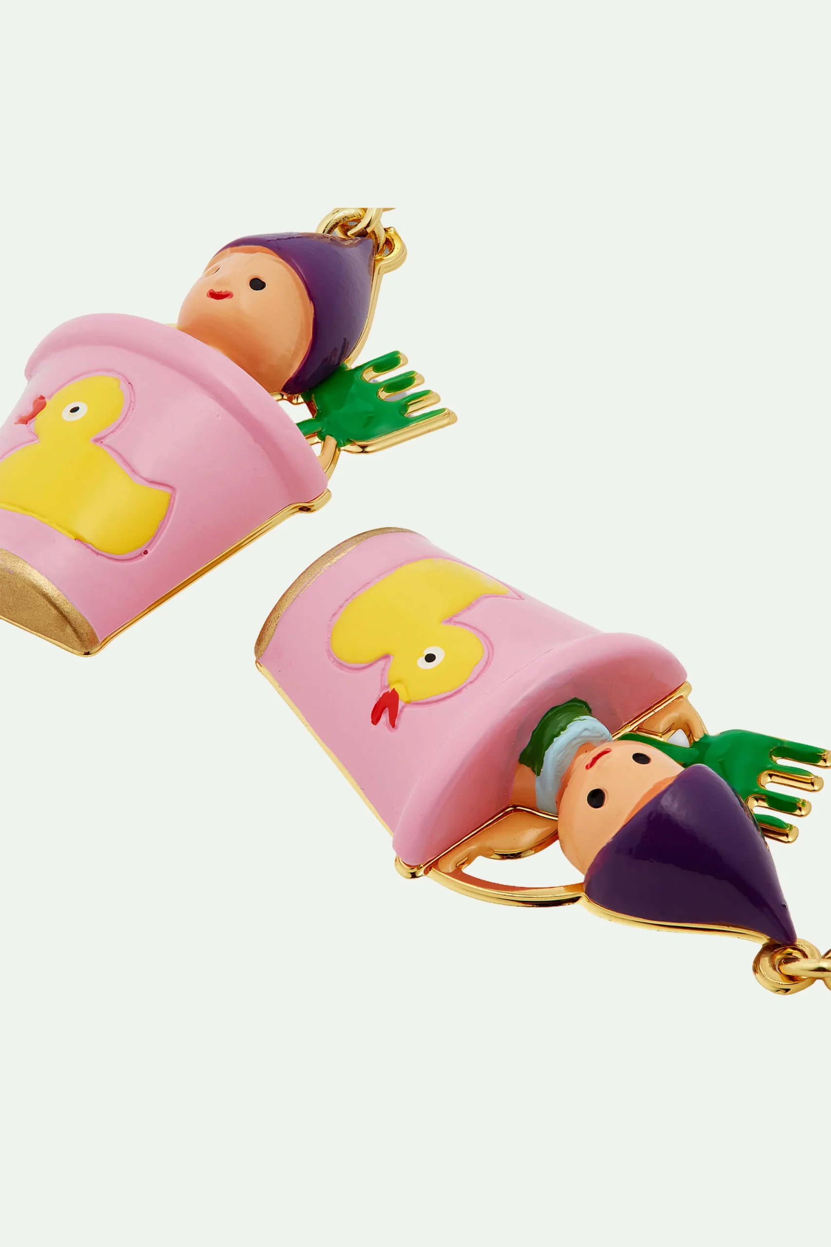 Boucles d'oreilles nain, râteau vert et sceau rose – Image 4