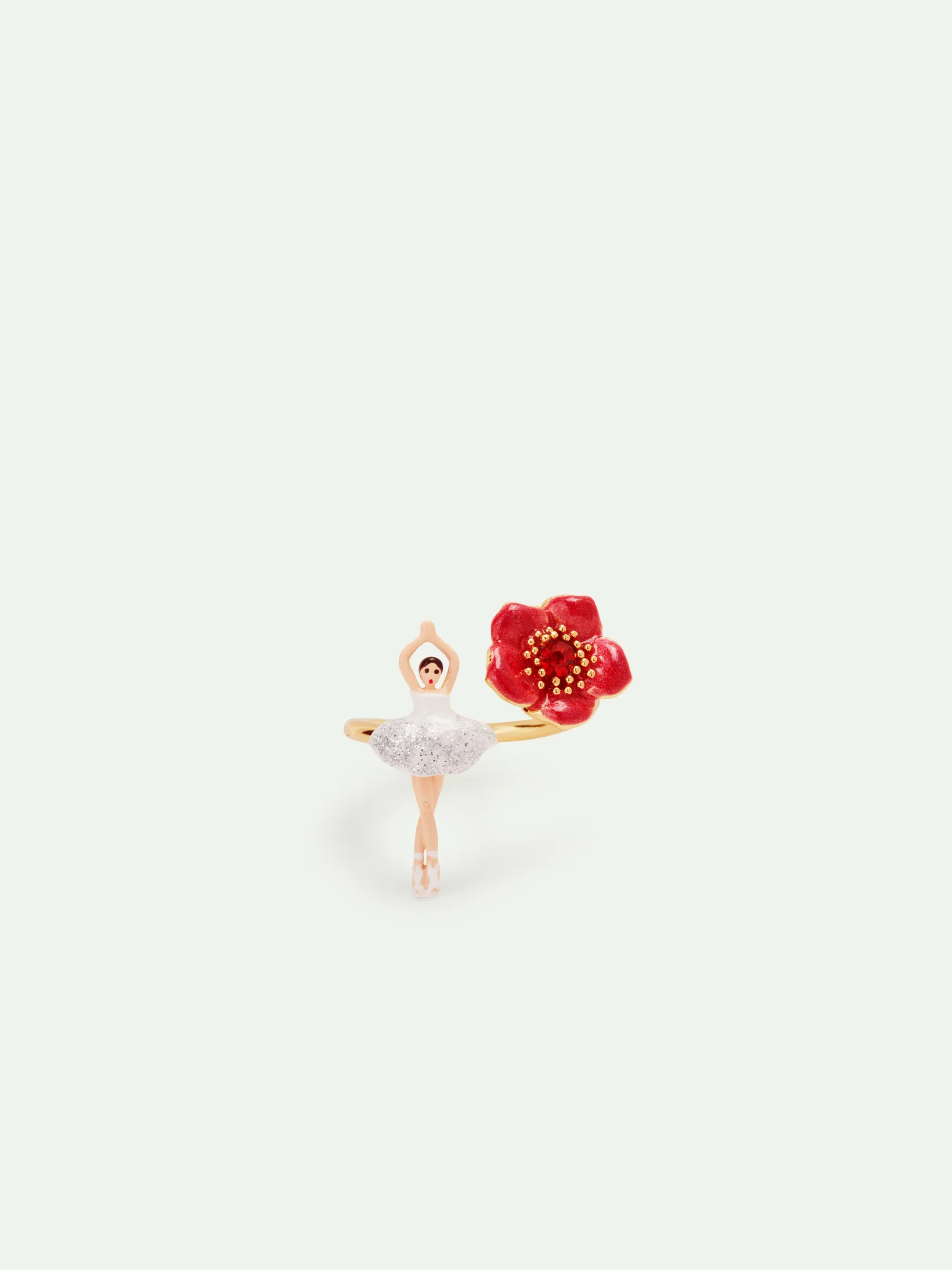 Bague ajustable ballerine et fleur rouge – Image 4