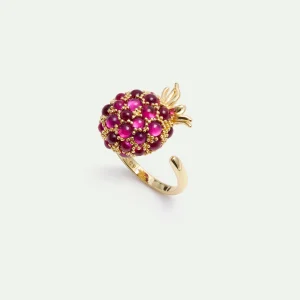 Bague ajustable framboise et perles dorées