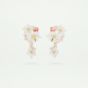 Boucles d'oreilles tiges pendantes fleurs de verveine et pierre ronde