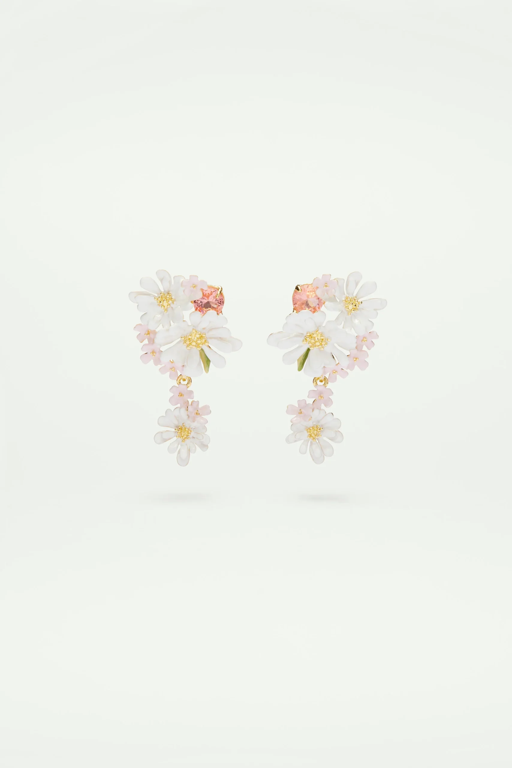 Boucles d'oreilles tiges pendantes fleurs de verveine et pierre ronde