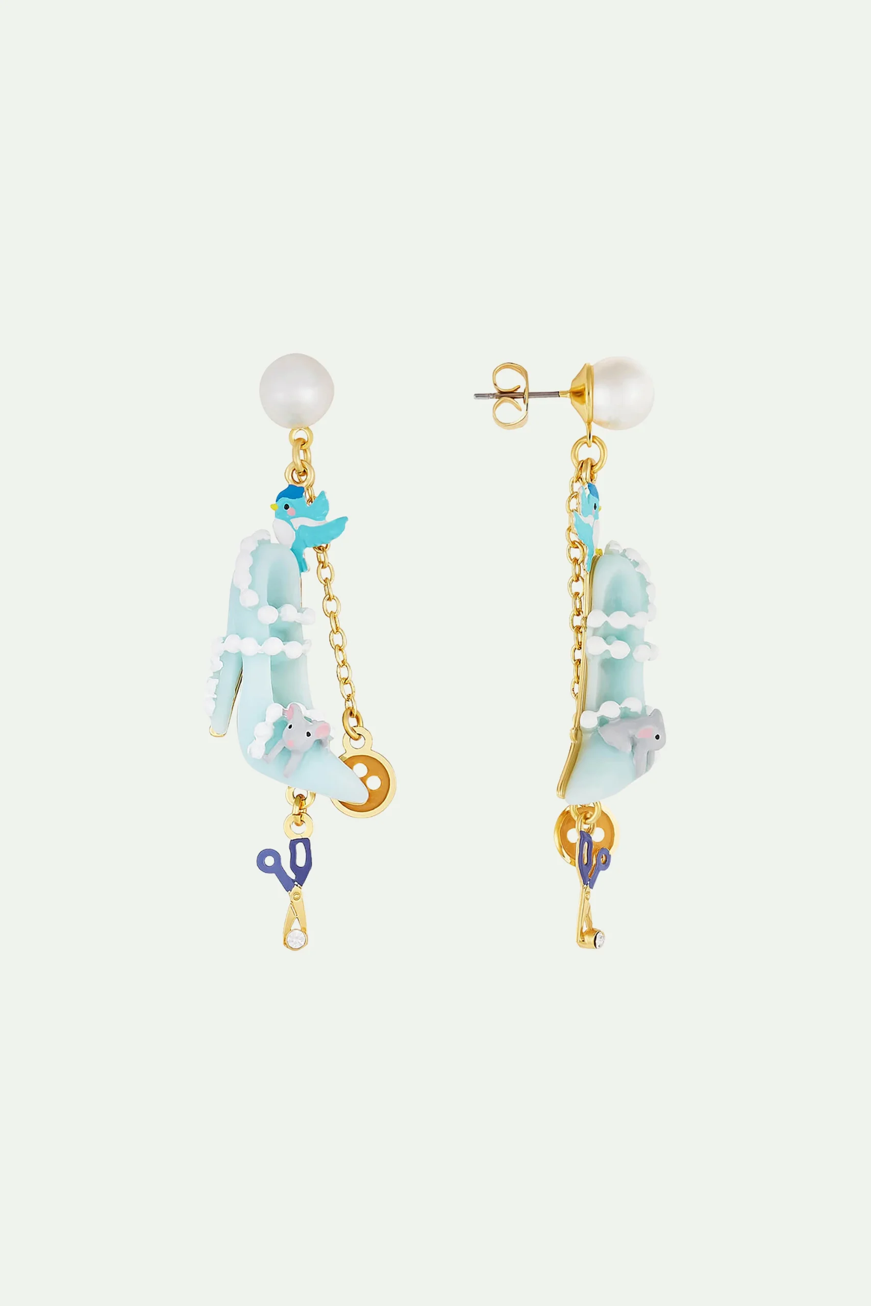 BOUCLES D'OREILLES CLIPS PERLE, SOULIER, OISEAU, BOUTON, CISEAU, PERLES ET SOURIS – Image 3