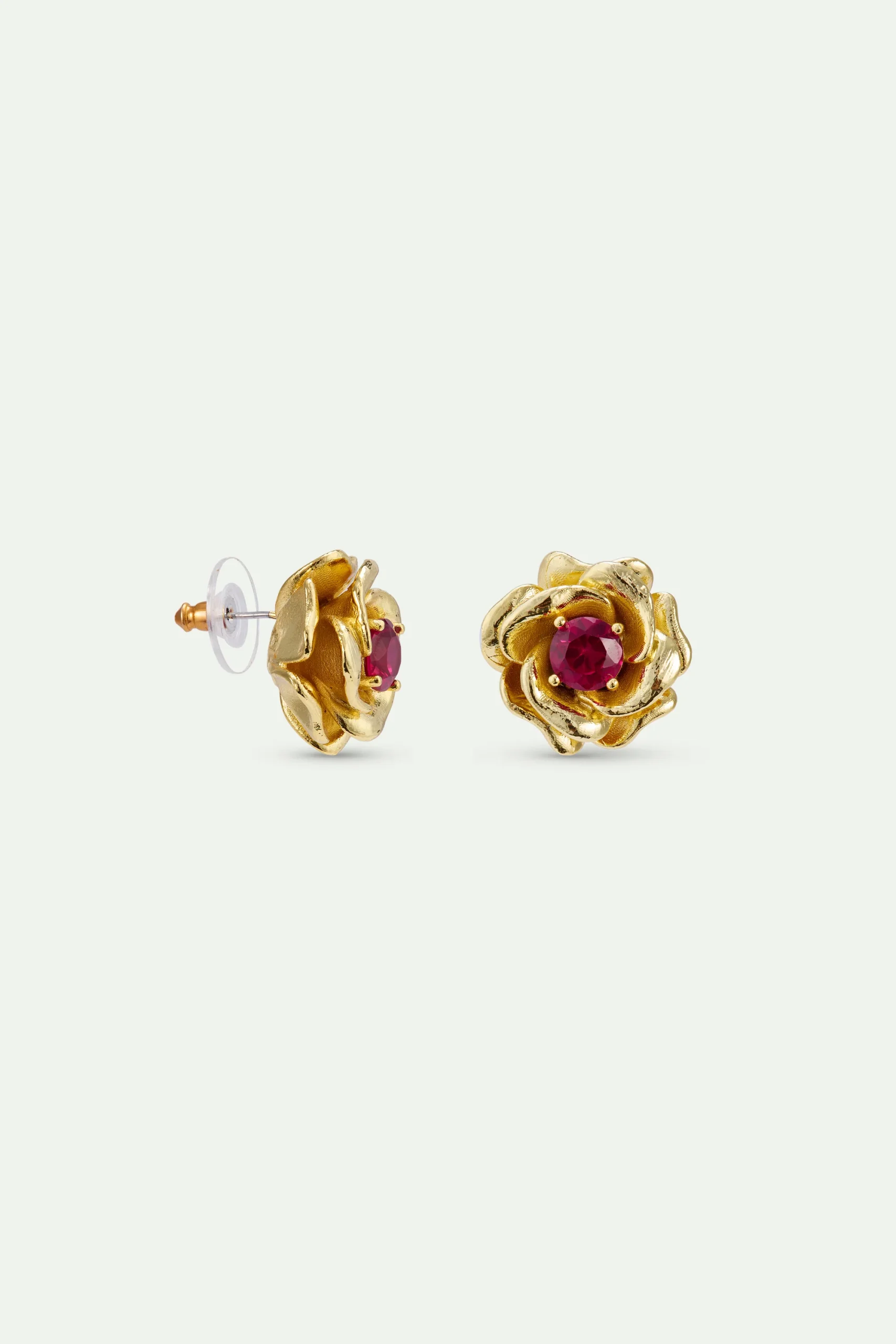 Boucles d'oreilles rose dorée Mona Lisa et pierre rose – Image 2