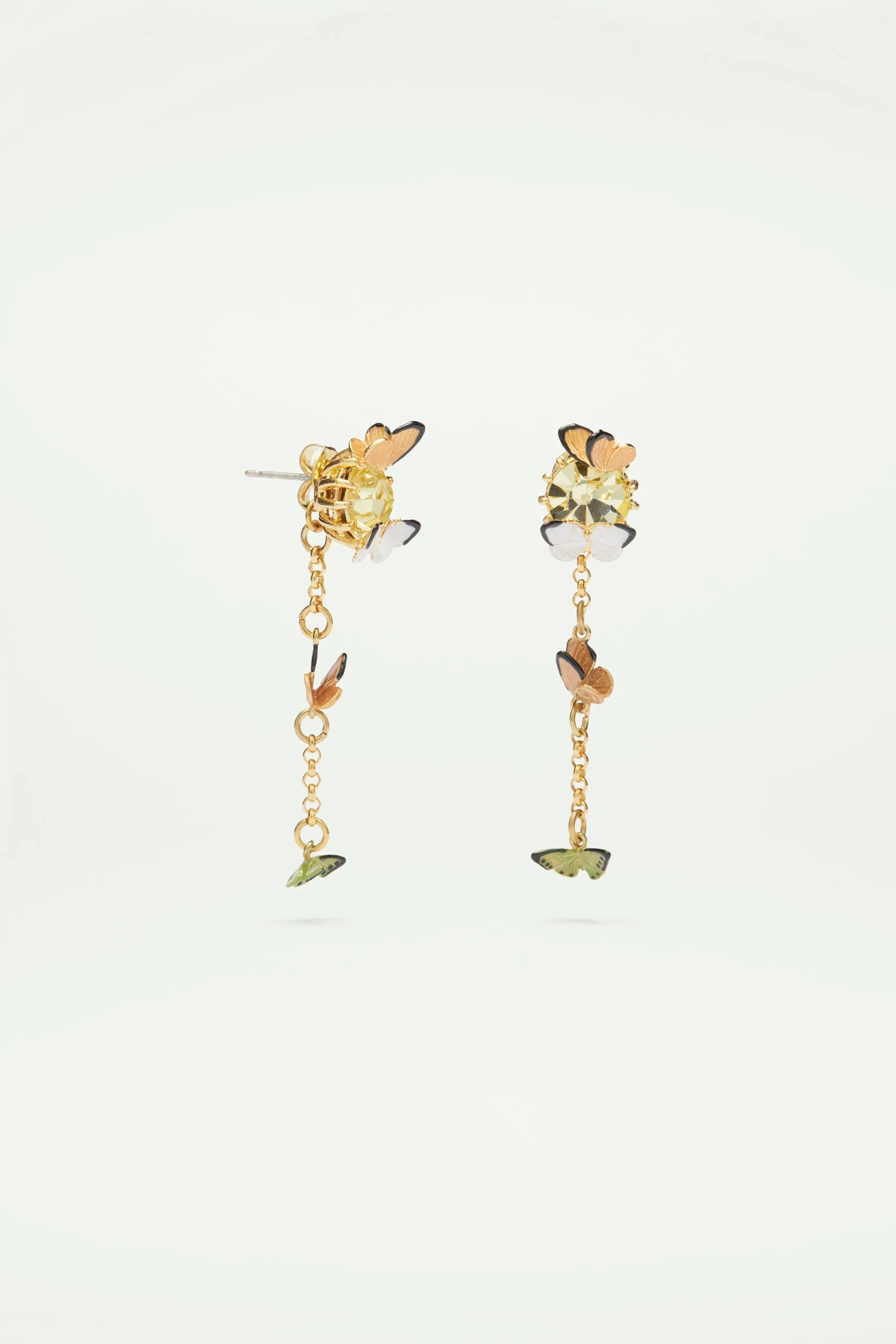 Boucles d'oreilles tiges pendantes papillons et pierre en verre taillé – Image 3