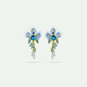 Boucles d'oreilles fleur de glycine et verre facetté bleu