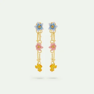 Boucles d'oreilles tiges pendantes avec 3 fleurs de jasmin colorées