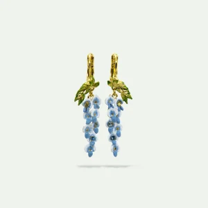 Boucles d'oreilles dormeuses fleurs de glycines et cristaux